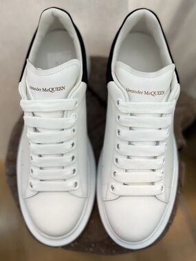 Alexander McQueen White Leather Sneakers with Black Heel Accent 7